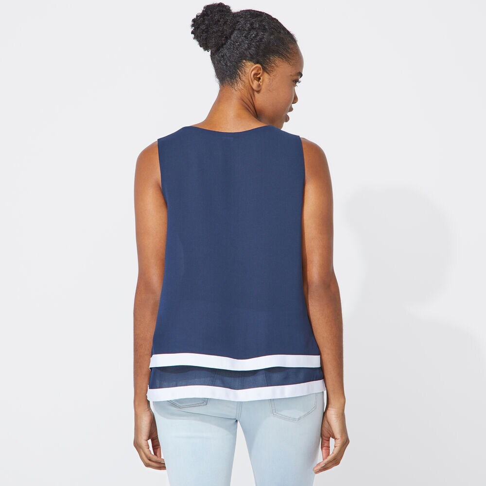 Tiered Chiffon Sleeveless Top,Stellar Blue Heather,large