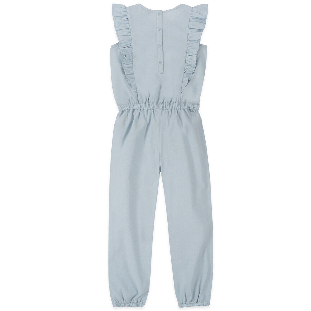 GIRLS' CHAMBRAY RUFFLED JUMPSUIT (8-16),Ice Blue,large