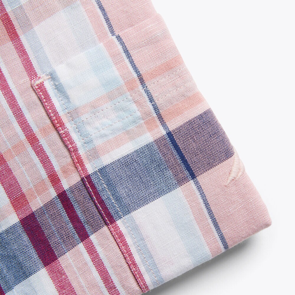 CLASSIC FIT PLAID LINEN SHIRT,Pomegranate,large