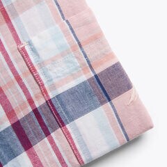 CLASSIC FIT PLAID LINEN SHIRT,Pomegranate,large