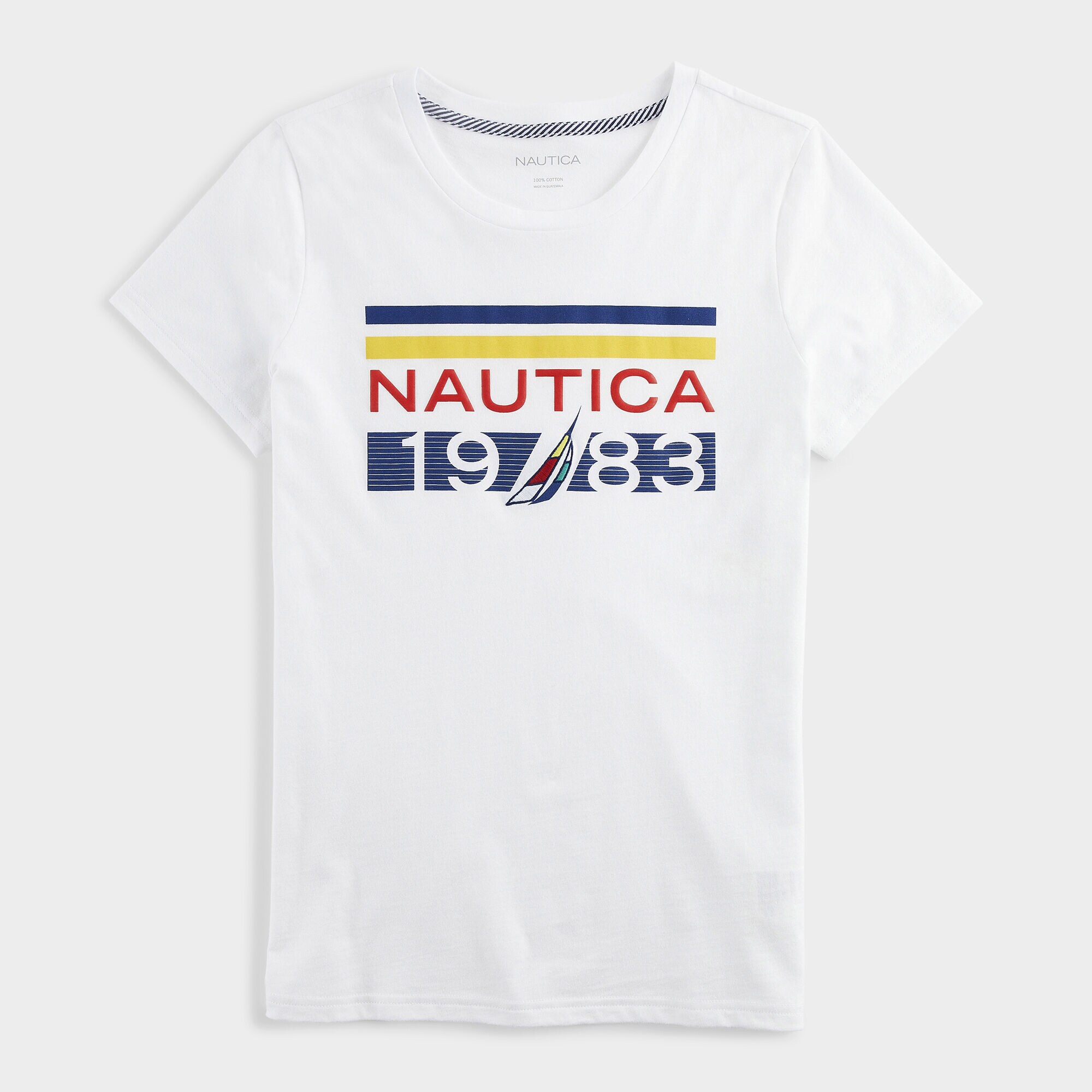 MULTICOLOR STRIPE 1983 LOGO T-SHIRT,Bright White,large
