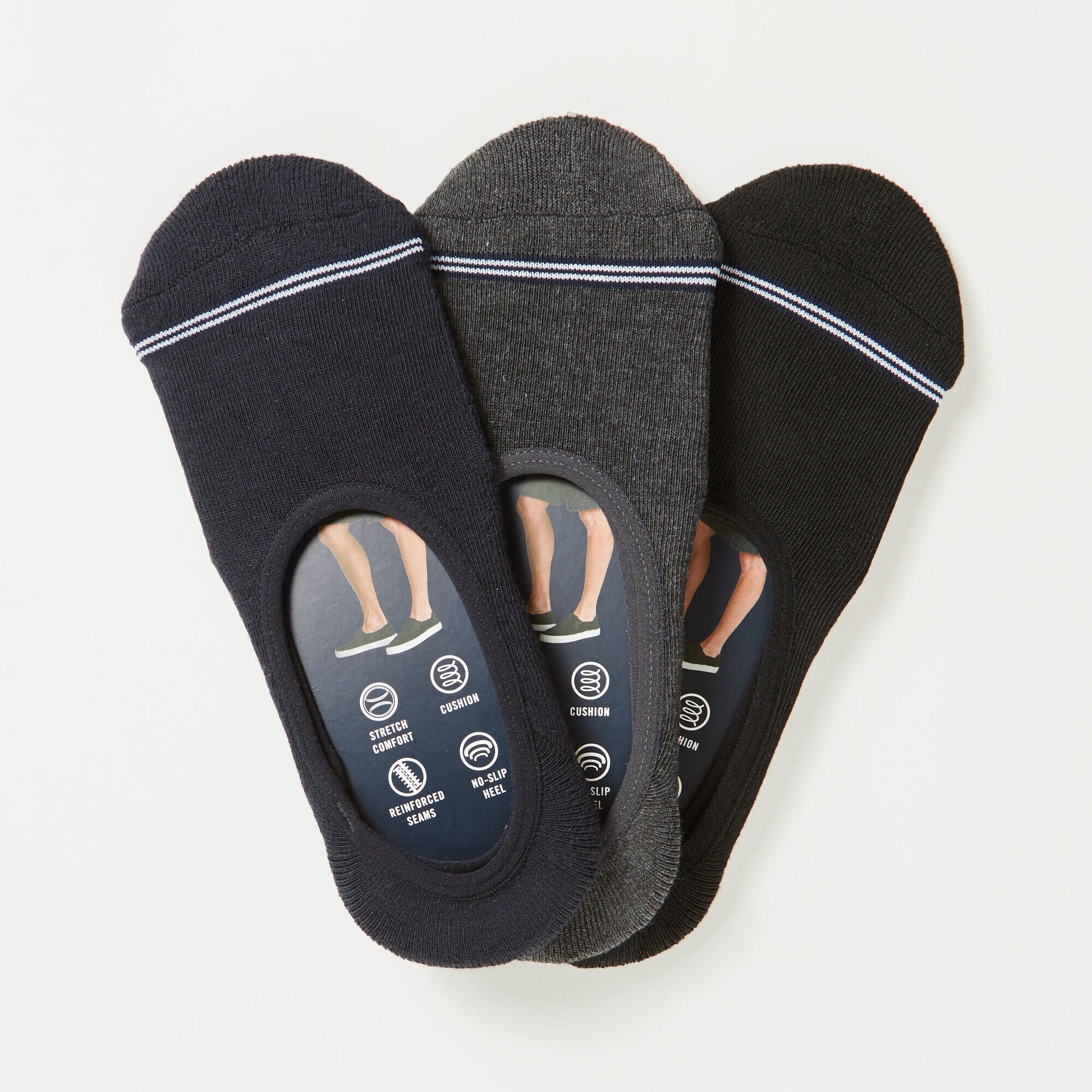 SHOE LINER SOCKS, 3-PACK,Black Onyx,large
