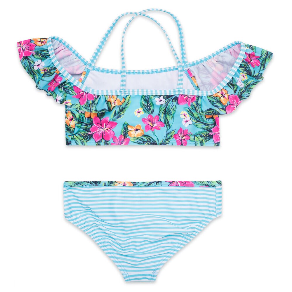 Girls' Ruffle Two-Piece Swimsuit in Floral Print,Stormy Blue Wash,large