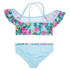 Girls' Ruffle Two-Piece Swimsuit in Floral Print,Stormy Blue Wash,large
