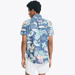 PALM AND FISH PRINT SHORT-SLEEVE SHIRT,Delphinium Blue,large