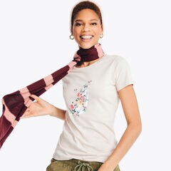 Foil Floral Graphic T-Shirt,Bow Burgundy,large