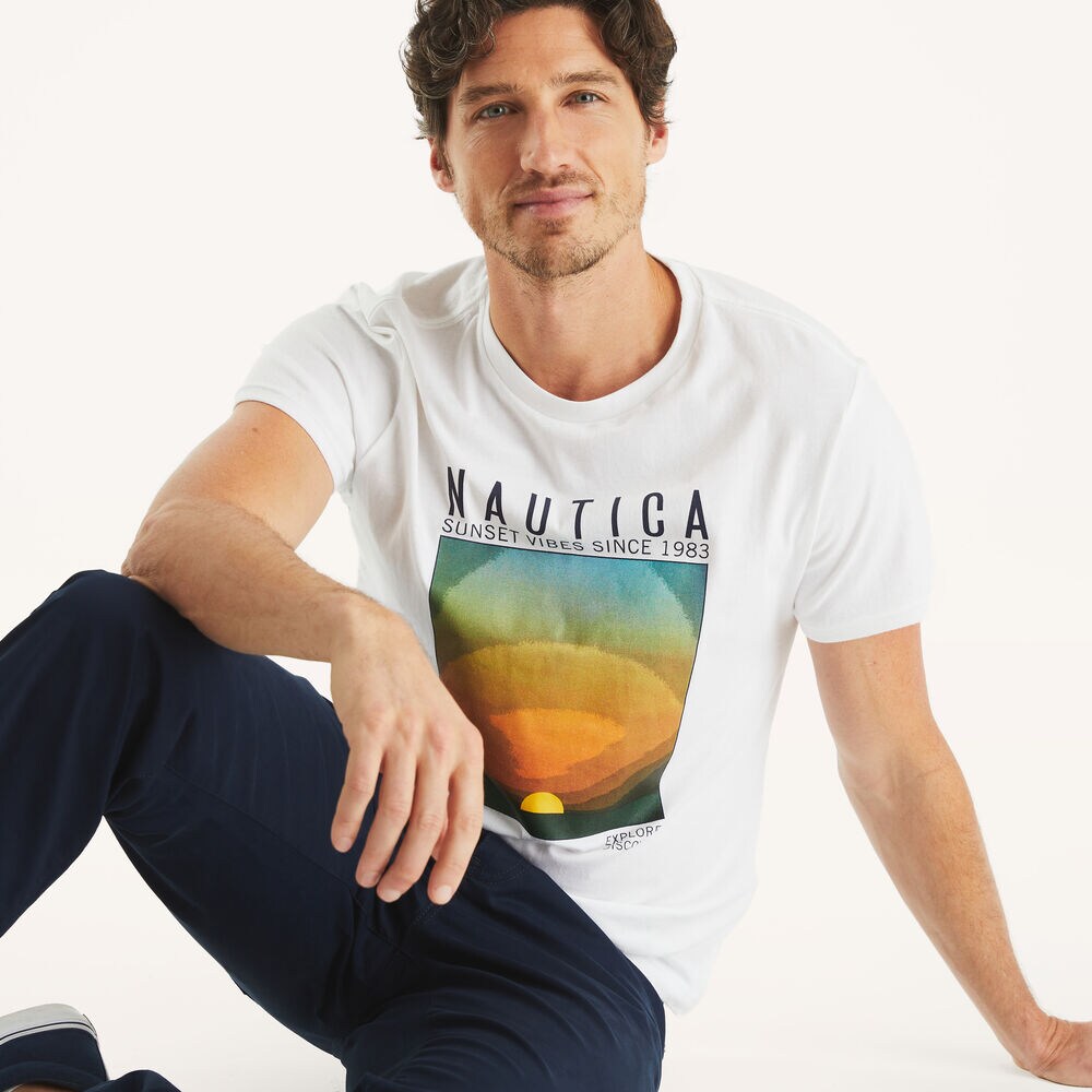 Sunset Vibes Graphic T-Shirt,Bright White,large