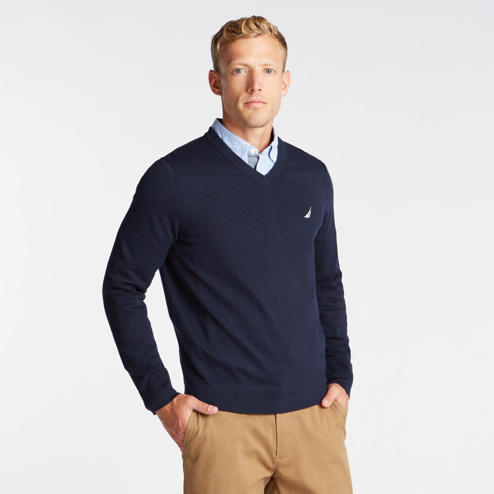 NAVTECH V-NECK SWEATER,Navy,large