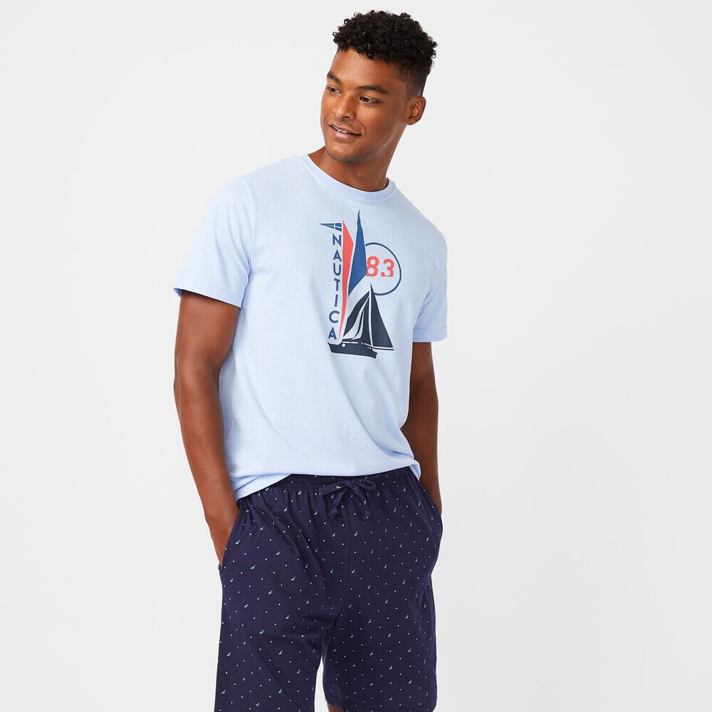 SAIL BOAT 83 PRINT SLEEP T-SHIRT,Azure Blue,large