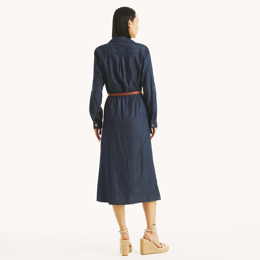 Chambray Midi Shirt Dress,Chambray,large