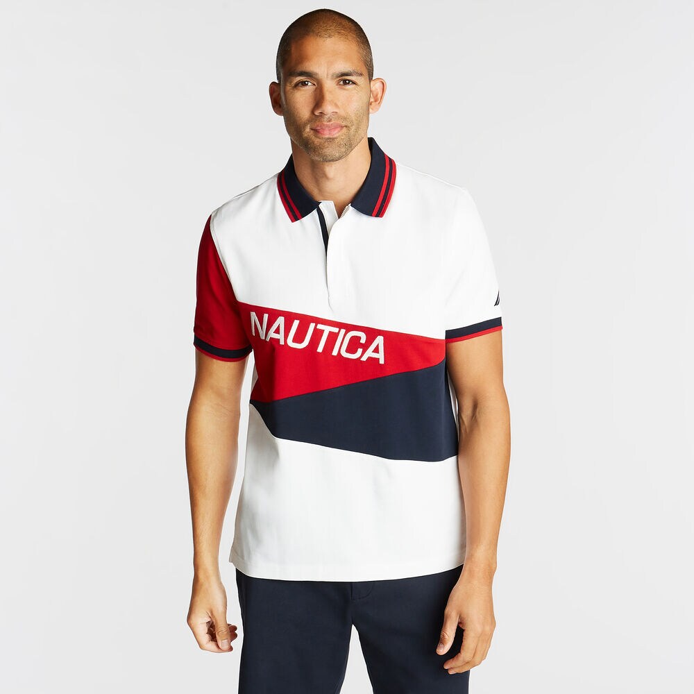 CLASSIC FIT JERSEY POLO IN DIAGONAL COLORBLOCK,Bright White,large