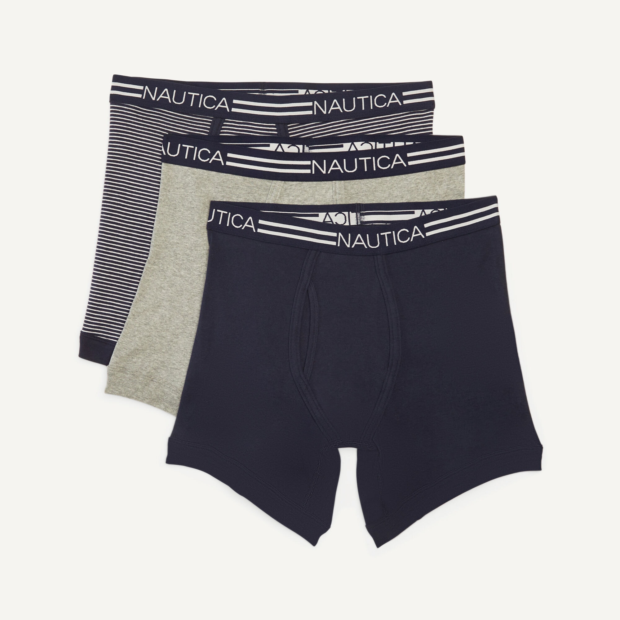 SOLID COTTON BOXER BRIEFS, 3-PACK,Deep Navy Heather,large
