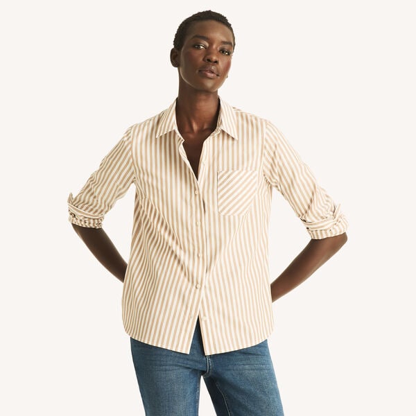 Striped Roll-Tab Sleeve Shirt