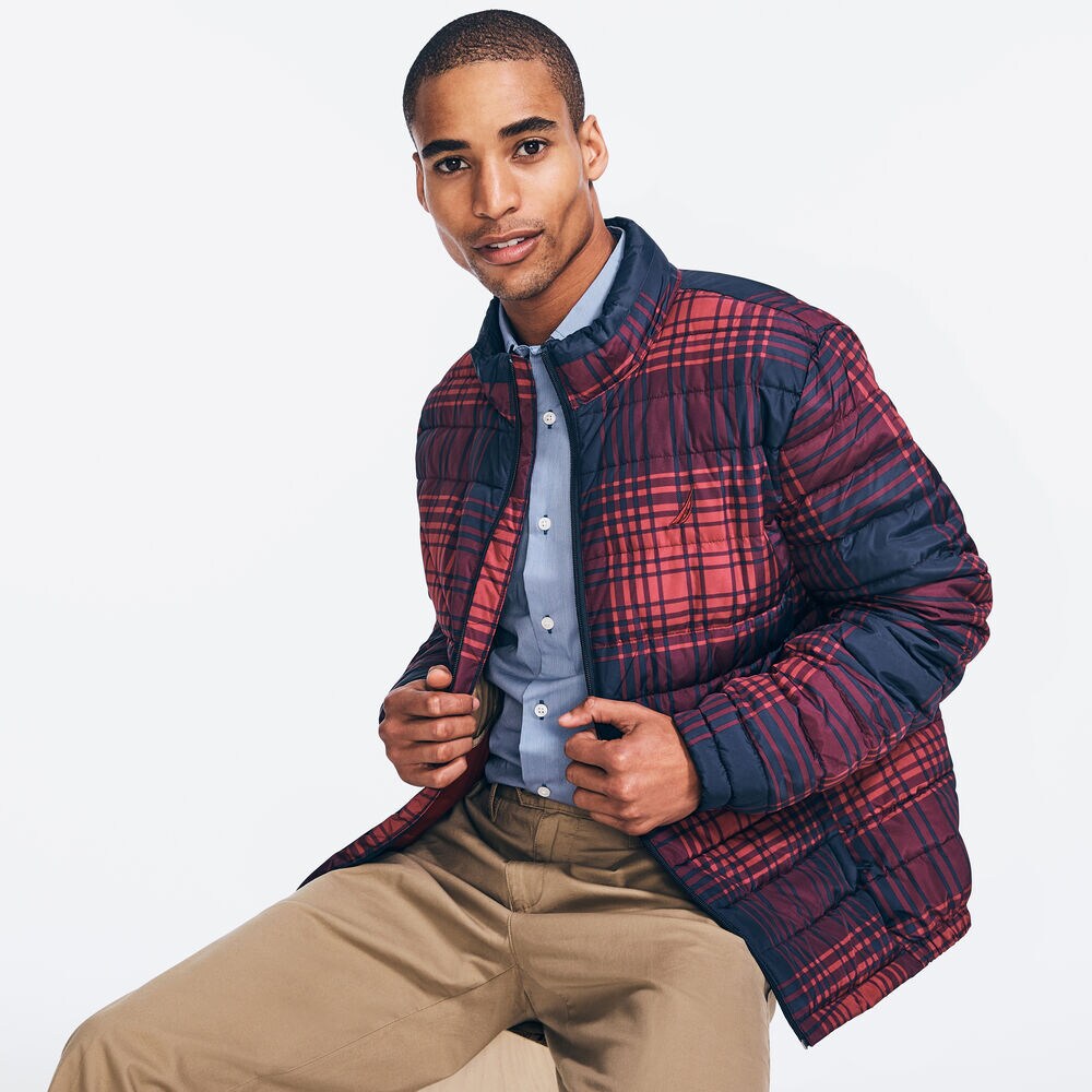 THERMASPHERE PRINTED PLAID BOMBER,Lotus,large