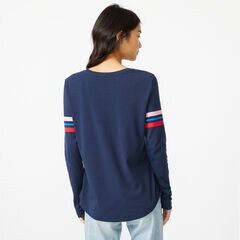 SUSTAINABLY CRAFTED STRIPE-SLEEVE TOP,Stellar Blue Heather,large