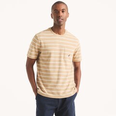 Striped Textured Crewneck T-Shirt,Tuscany Tan,large
