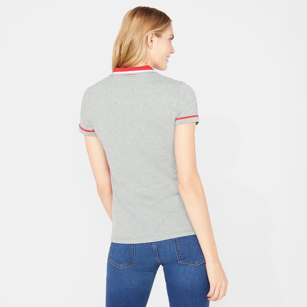 DIAGONAL COLORBLOCK SPLIT NECK POLO,Flannel Heather,large
