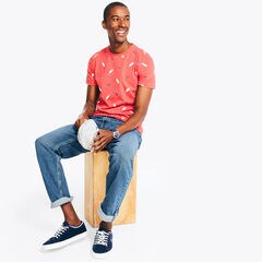 Sustainably Crafted Printed Crewneck T-Shirt,Dark Coral Cape,large