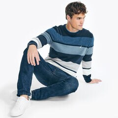 SUSTAINABLY CRAFTED STRIPED SWEATER,Navy,large