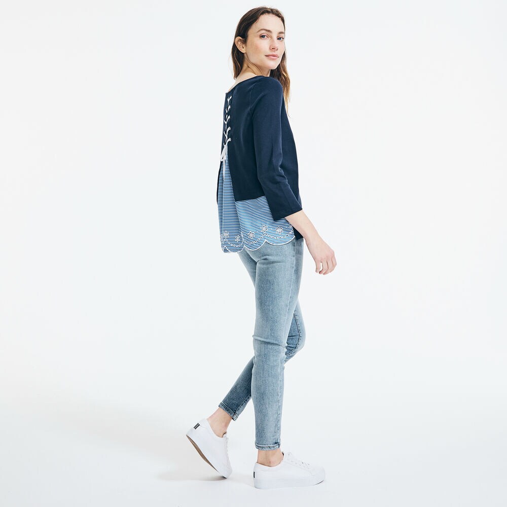 Contrast Solid Top with Scallop-Edge,Stellar Blue Heather,large