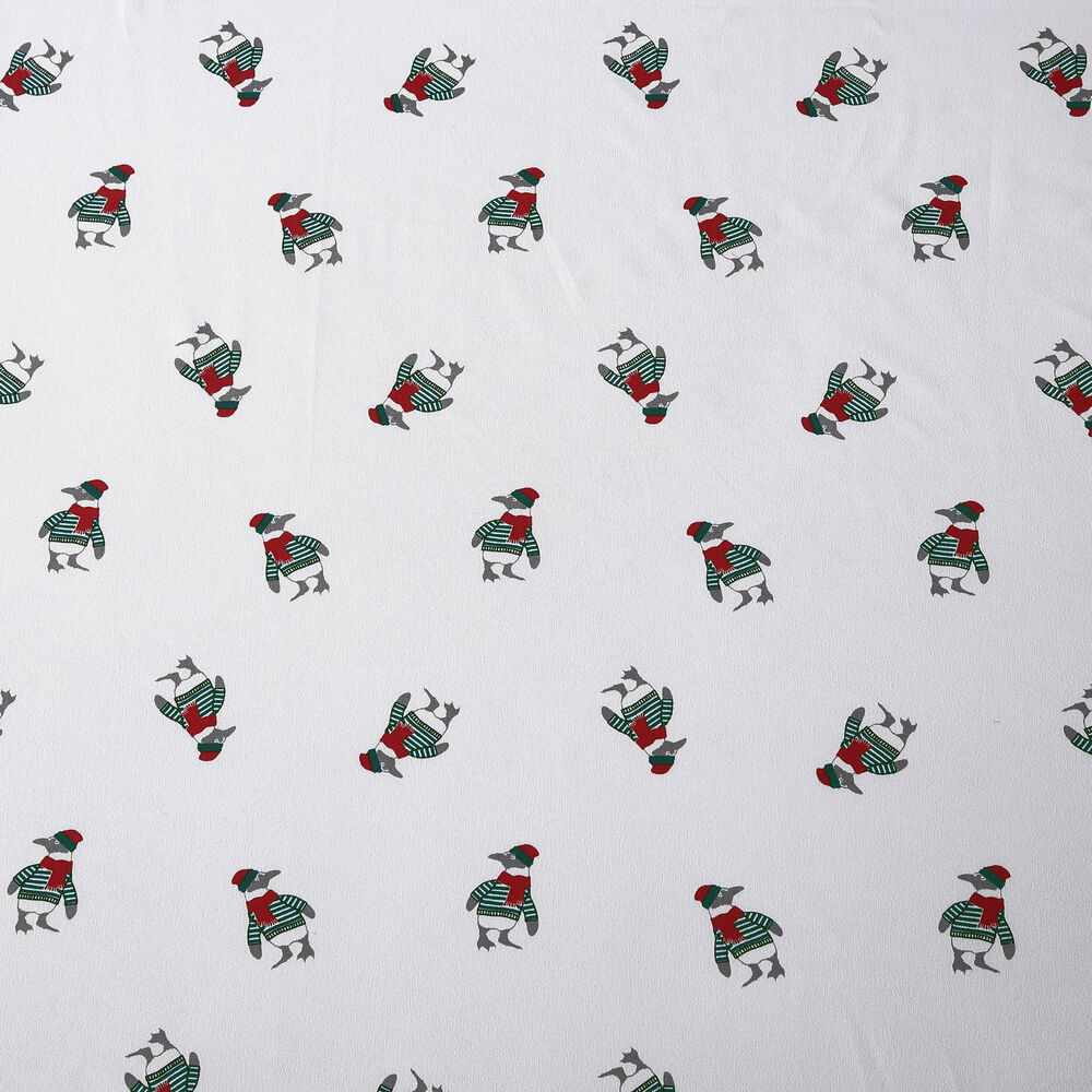 Penguin Toss Print Queen Flannel Sheet Set,Seaweed Heather,large