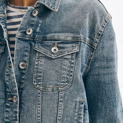 NAUTICA JEANS CO. FRAYED DENIM JACKET,Pool Side Aqua,large