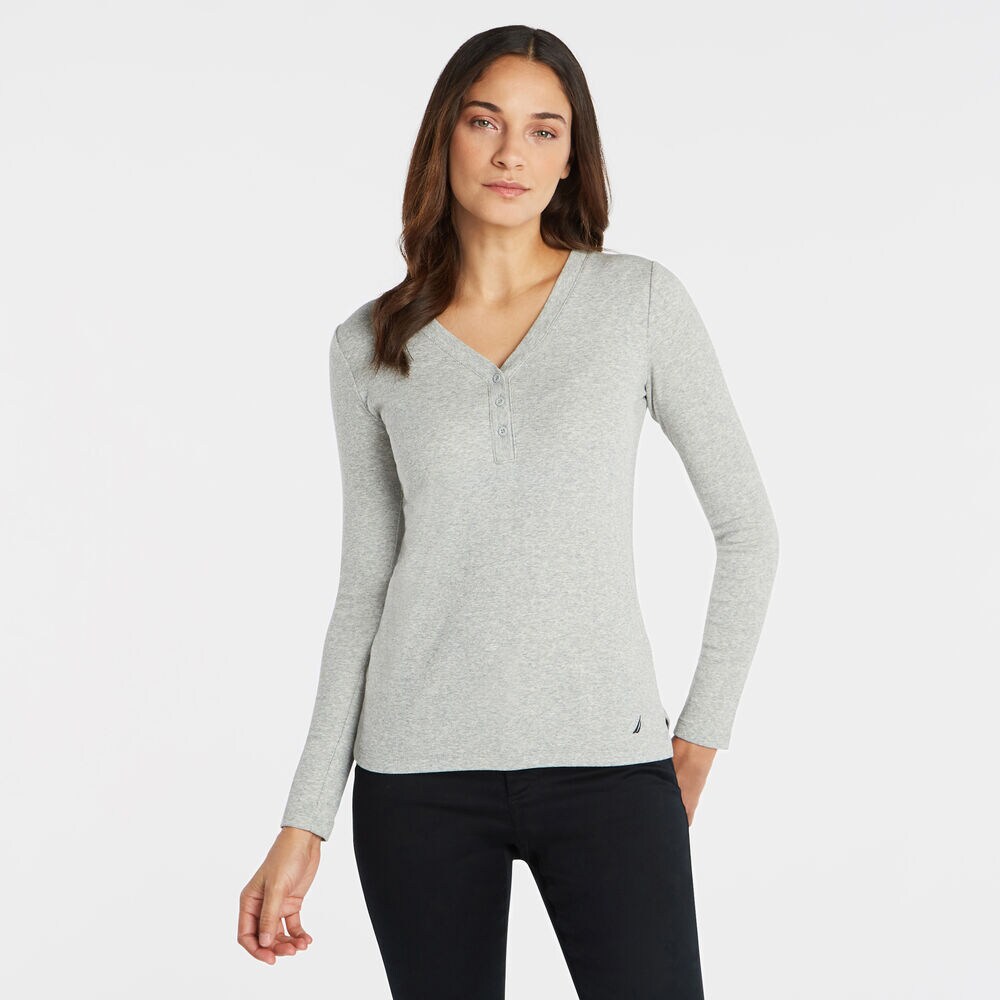 SOLID RIBBED HENLEY,Fog,large