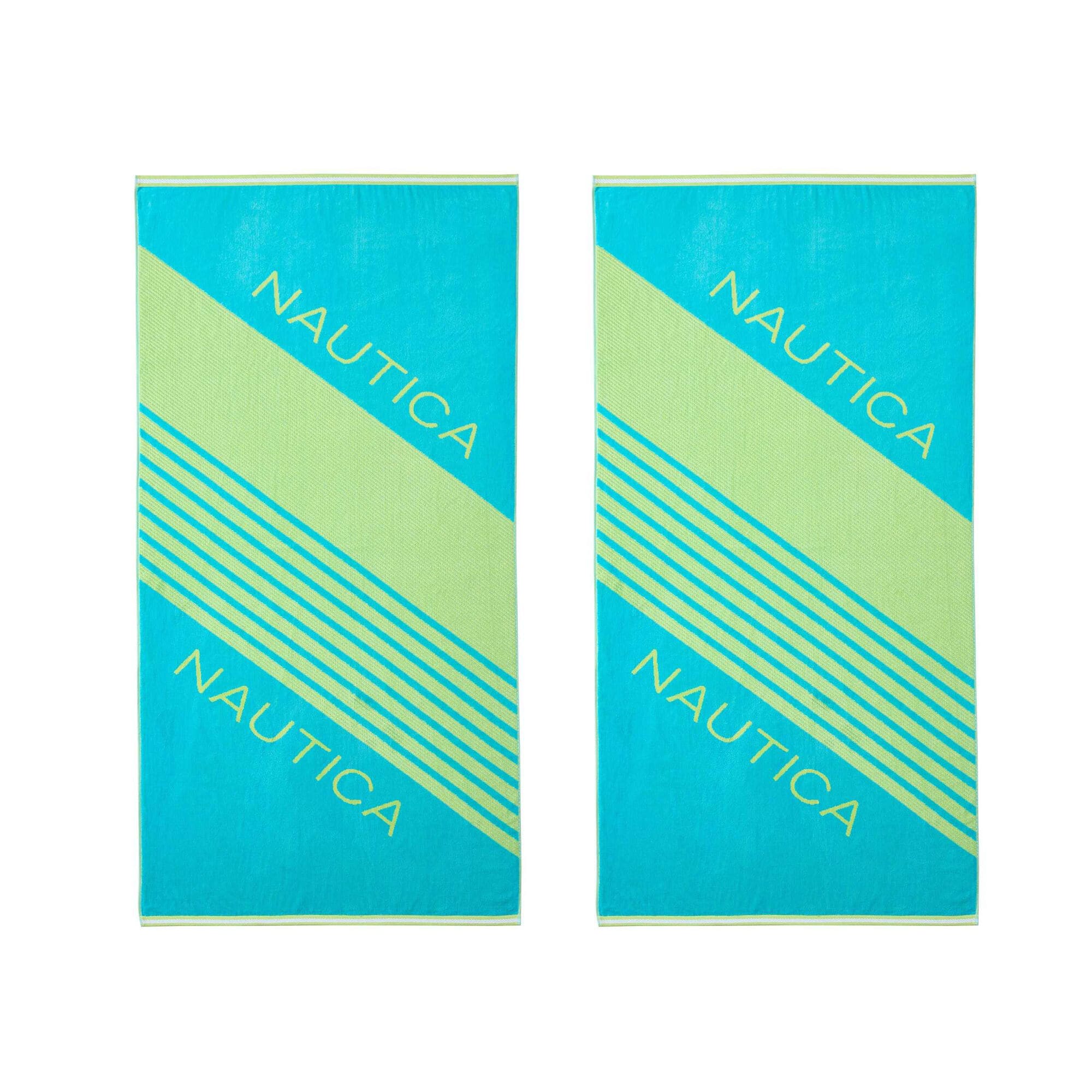 Striped Logo Beach Towel,Naval Blue,large
