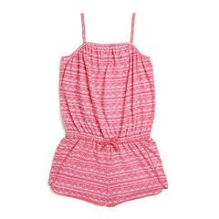 Girls' Terry Wave Romper with Pom-Pom Trim (7-16),Salmon,large