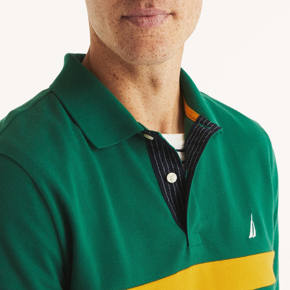 Classic Fit Long-Sleeve Striped Polo,Nile,large