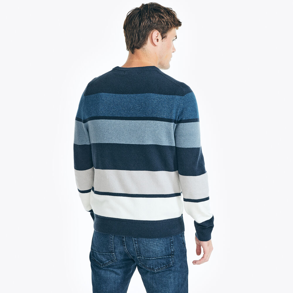 SUSTAINABLY CRAFTED STRIPED SWEATER,Navy,large