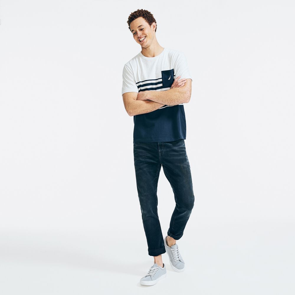 SUSTAINABLY CRAFTED COLORBLOCK-STRIPE POCKET T-SHIRT,Snow Heather,large
