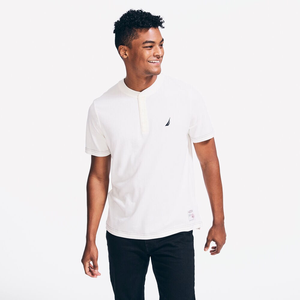 SUSTAINABLY CRAFTED SHORT SLEEVE HENLEY,Sail Cream,large