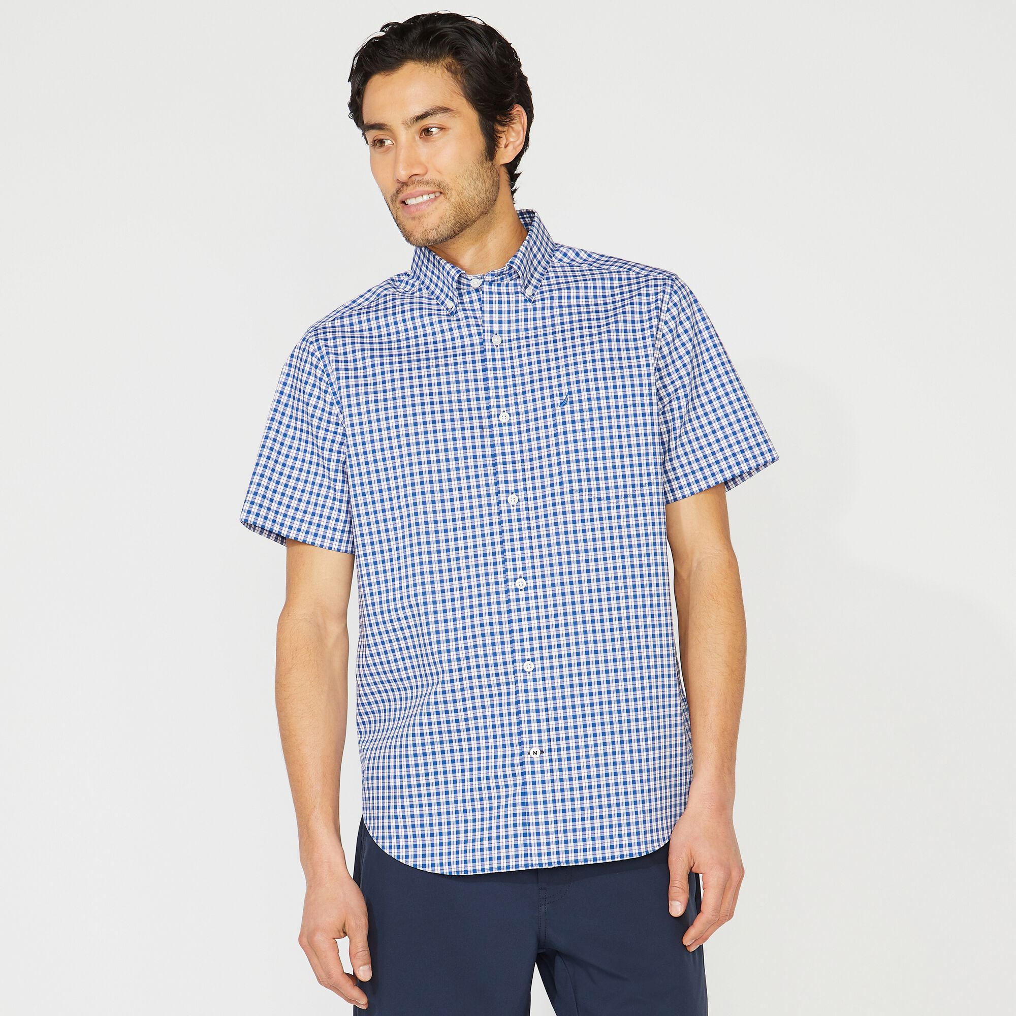 BIG & TALL CLASSIC FIT WRINKLE RESISTANT PLAID SHIRT,Windsurf Blue,large