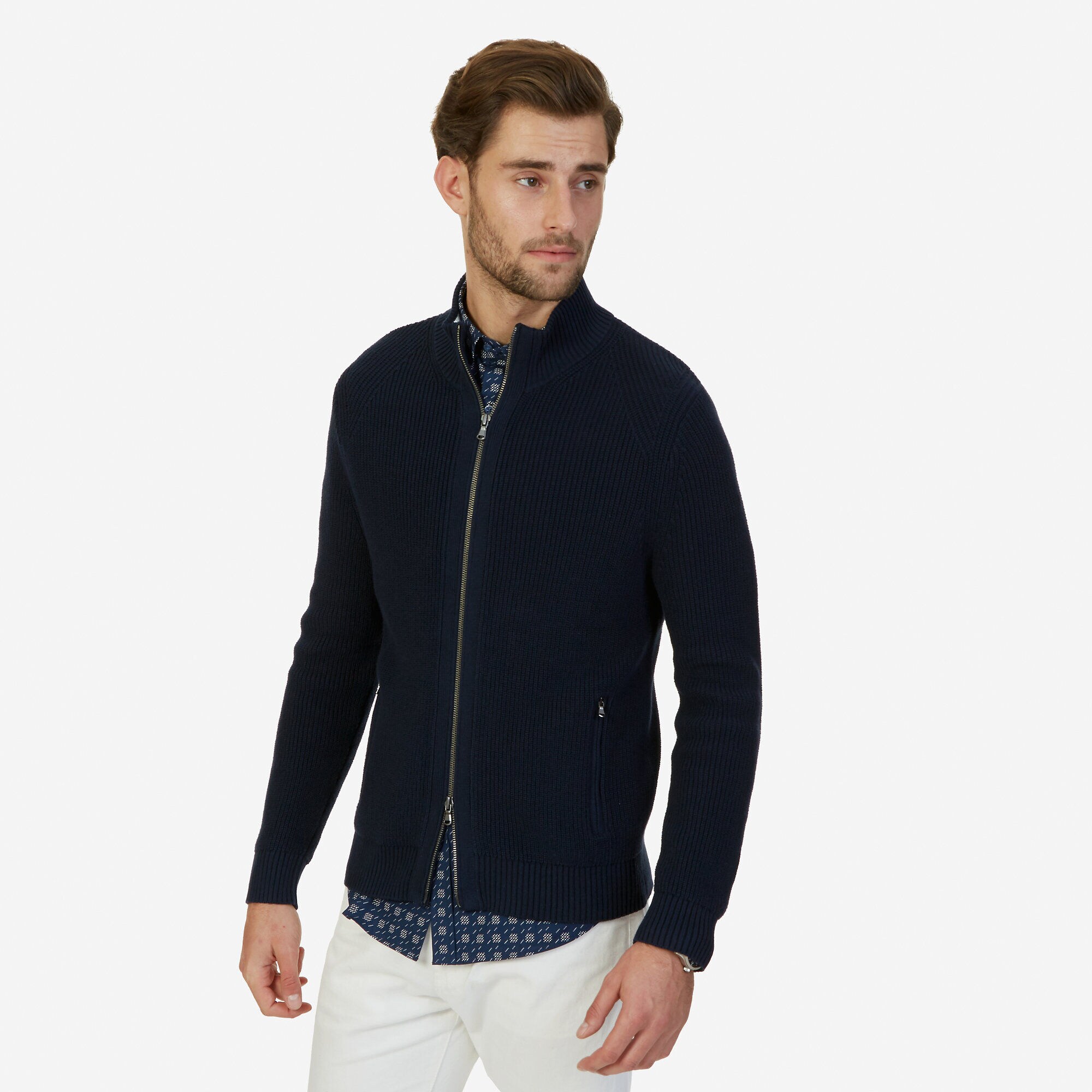Full Zip Sweater,Navy,large
