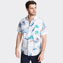 CLASSIC FIT SHORT SLEEVE POPLIN SHIRT IN PRINT,Bright White,large