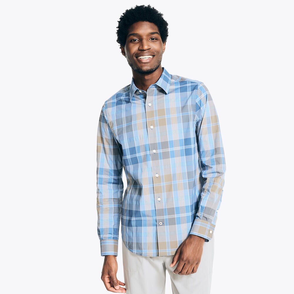 Navtech Trim Fit Plaid Shirt,Dock Blue,large