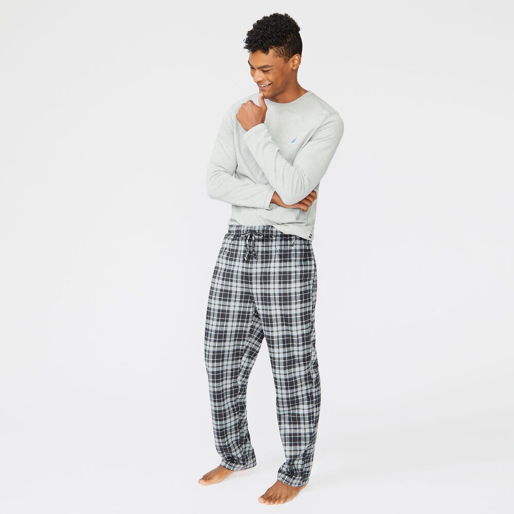 PLAID SUEDED FLEECE SLEEP PANT,True Black,large