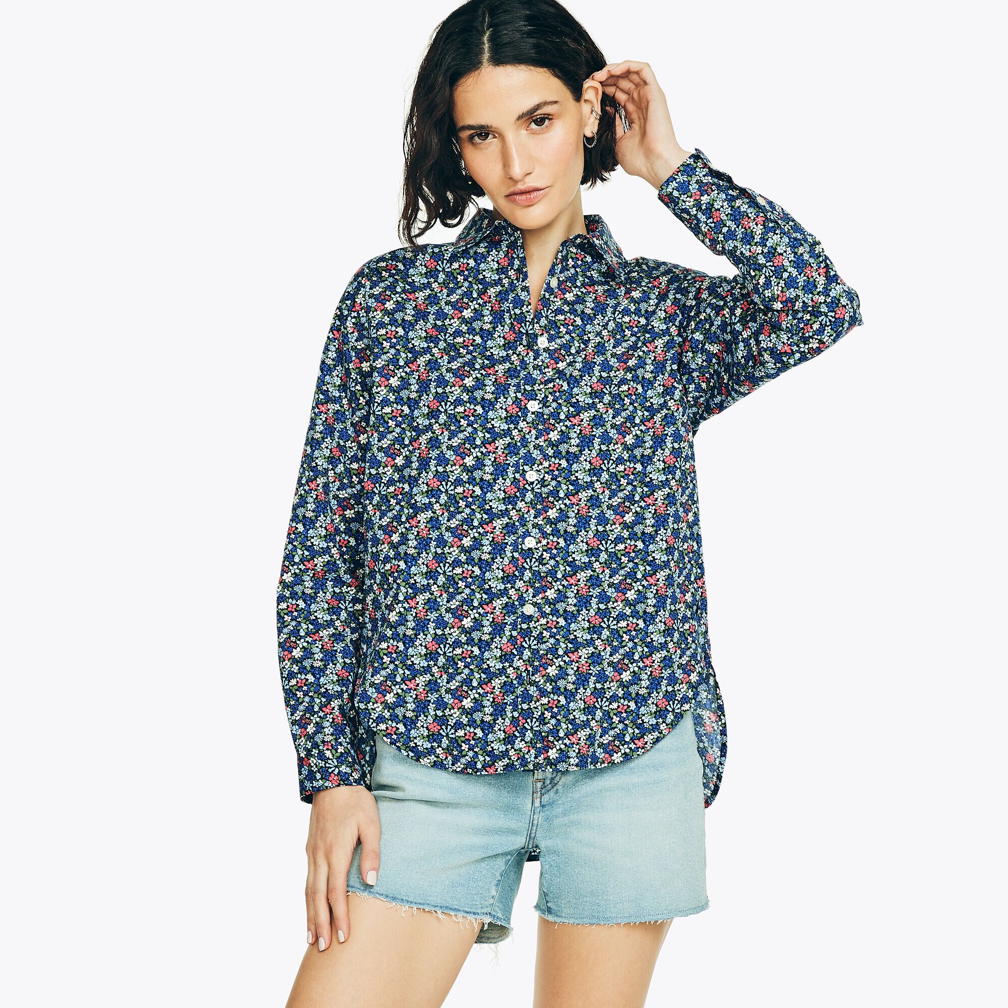 FLORAL PRINT WEEKEND SHIRT,Stellar Blue Heather,large
