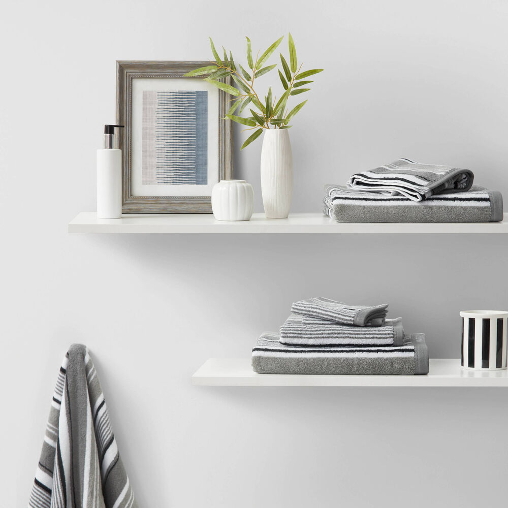 AGONDA STRIPED TOWEL SET, 6-PC,Grey Heather,large