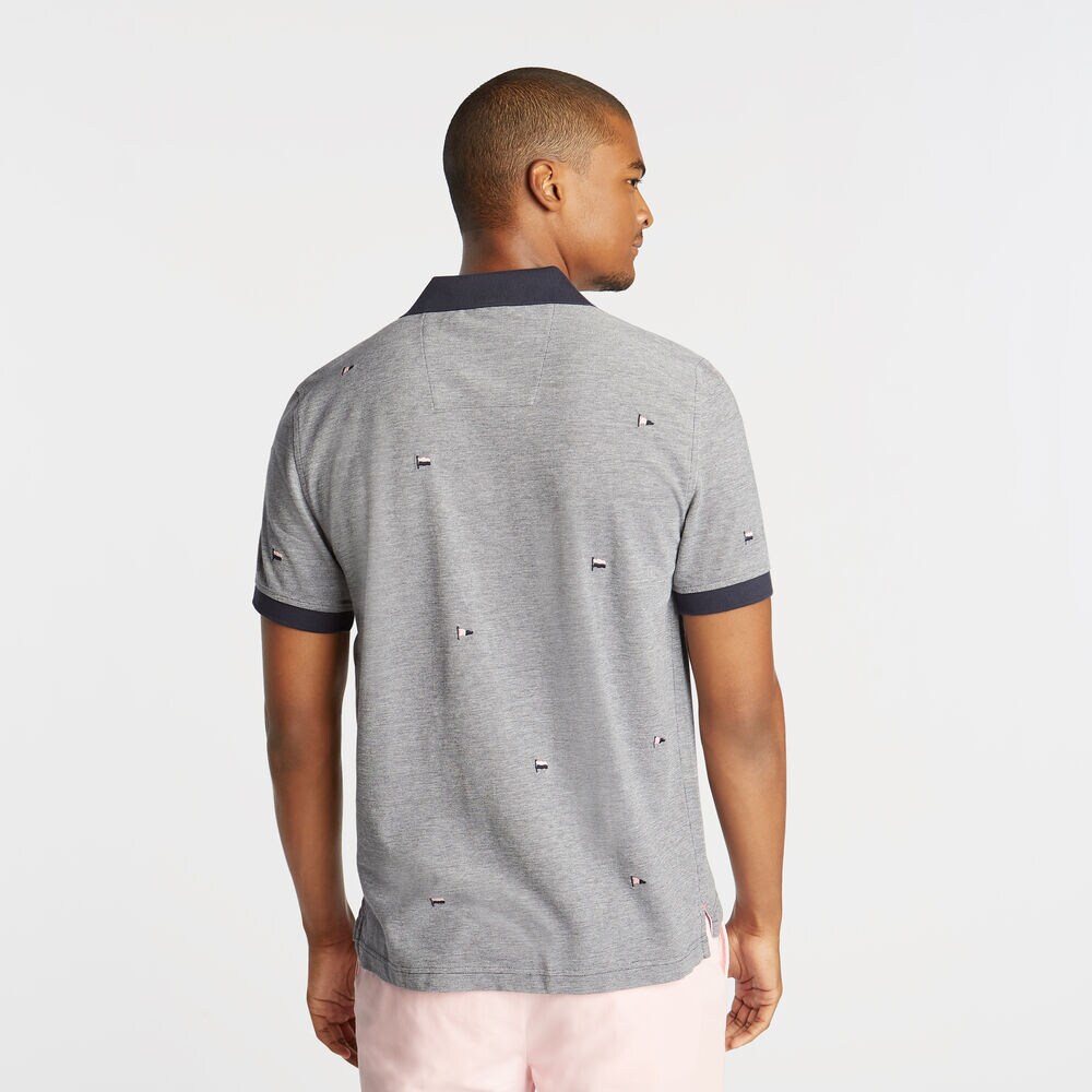 CLASSIC FIT OXFORD MESH POLO IN EMROIDERED FLAG ICON,Navy,large