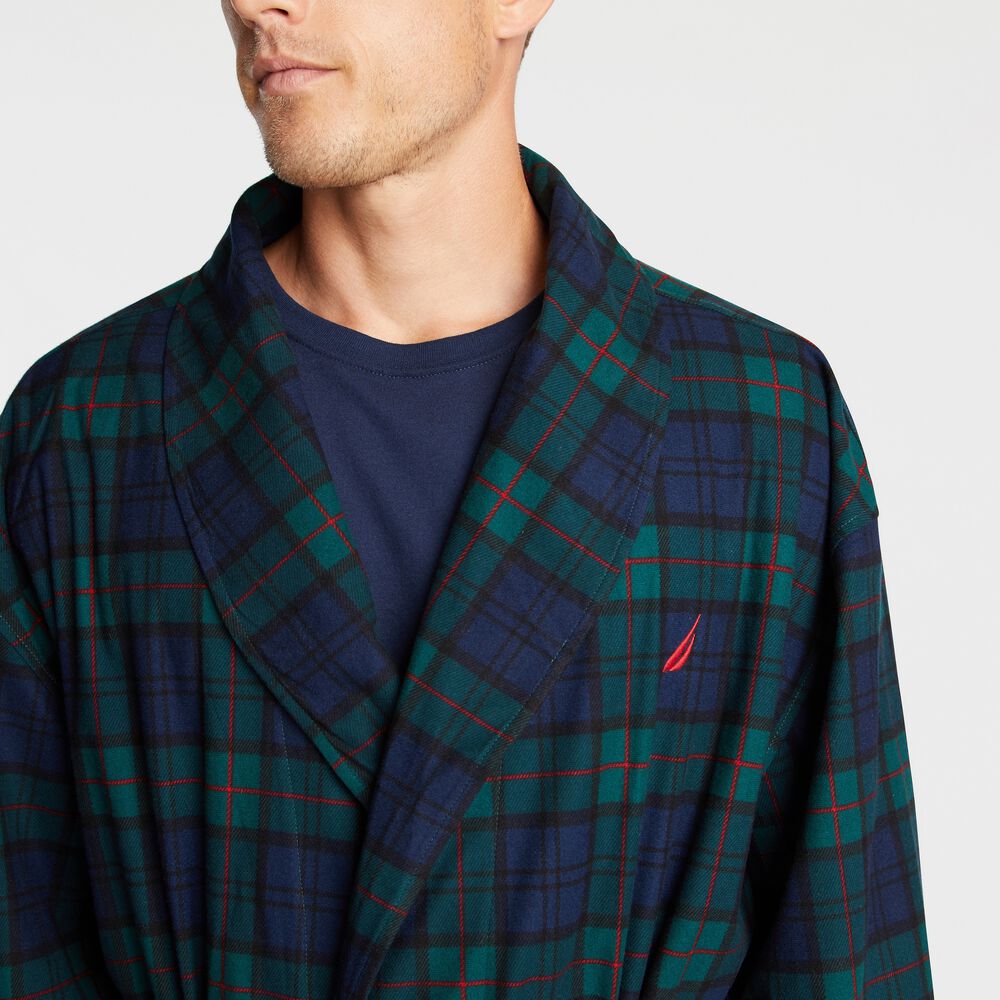 PLAID FLEECE ROBE,Kelp Seas,large
