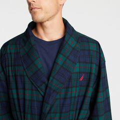 PLAID FLEECE ROBE,Kelp Seas,large