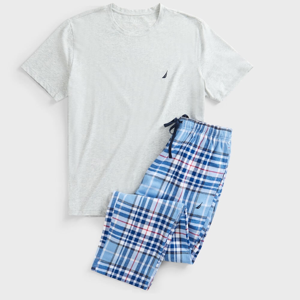 PLAID PAJAMA PANT SET,Grey Heather,large