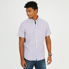 Short Sleeve Classic Fit Striped Button Down,Nautica Red,large