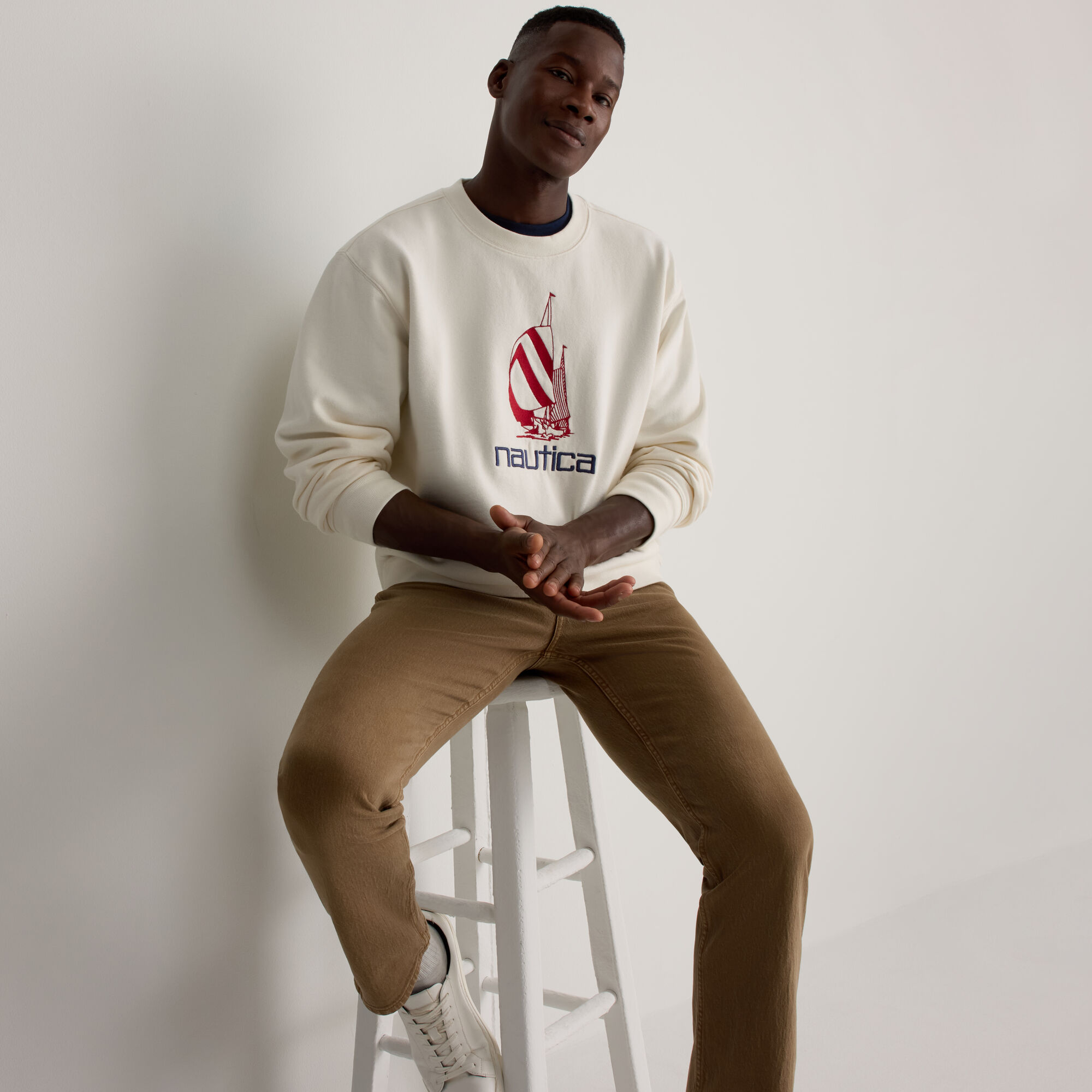 Fleece Graphic Crewneck,Sail White,large