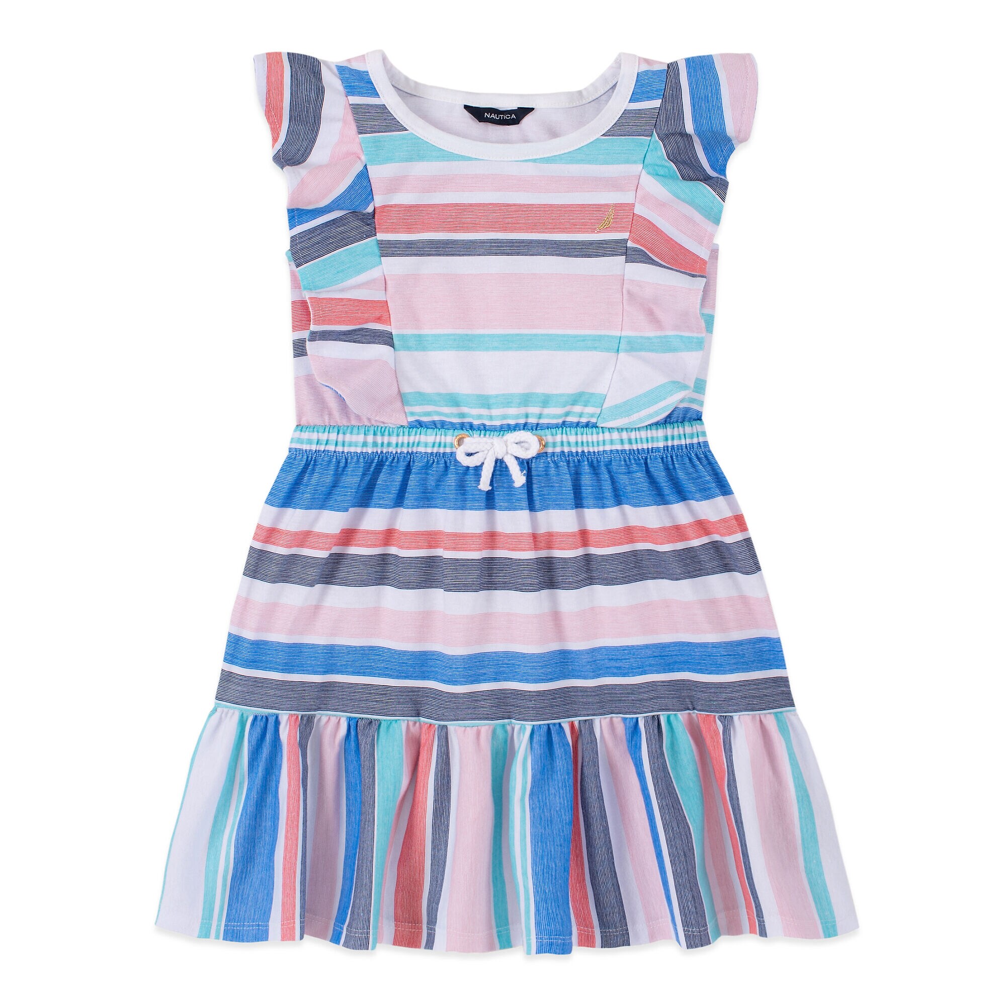LITTLE GIRLS' MULTICOLOR STRIPED FLUTTER SLEEVE DRESS (4-7),Antique White Wash,large