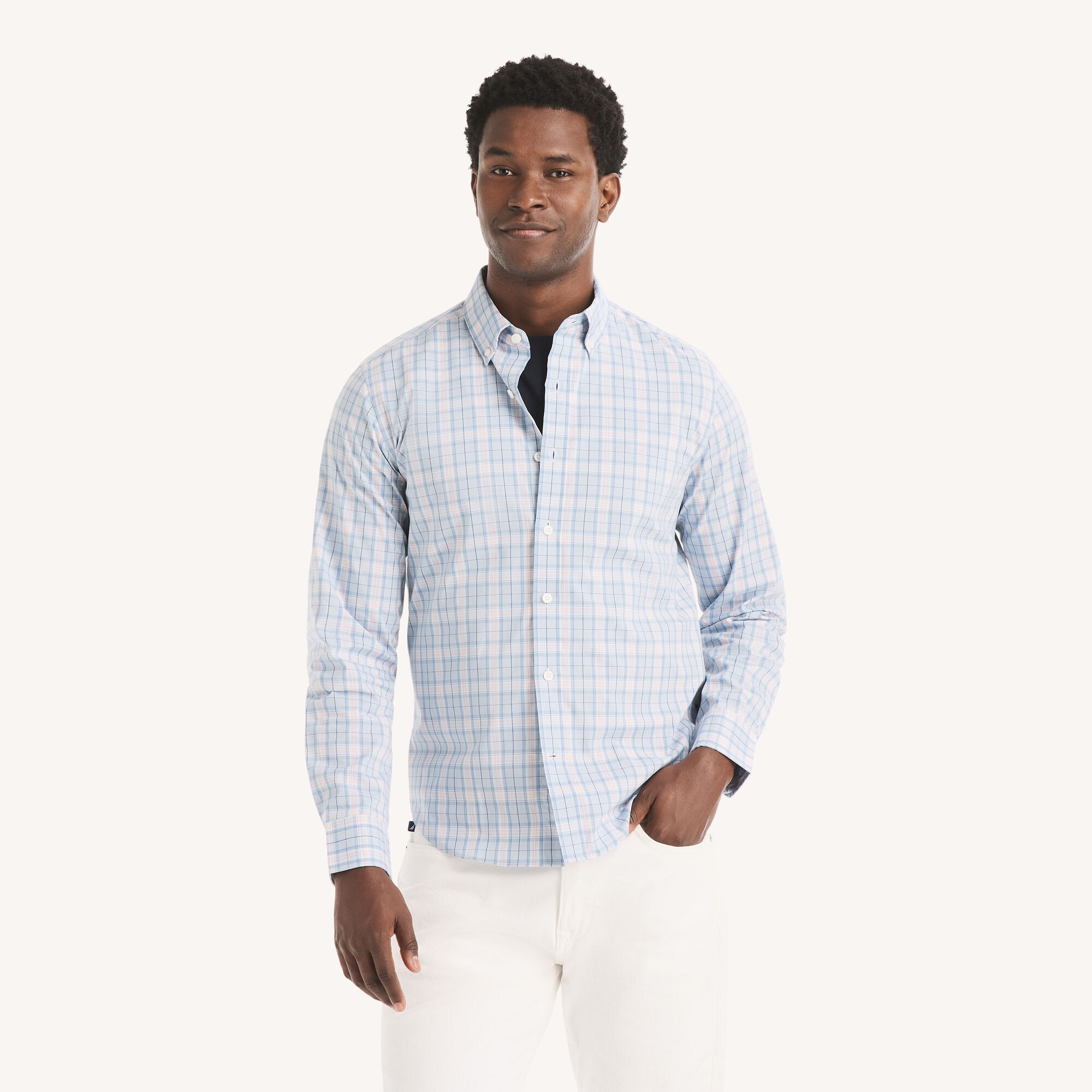 Slim Fit Wrinkle-Resistant Plaid Shirt,Bright White,large