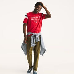 Colorblock Crewneck T-Shirt,Tango Red,large