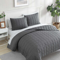 Brushed Micro Jersey Grey King Quilt-Sham Set,Mist Heather,large